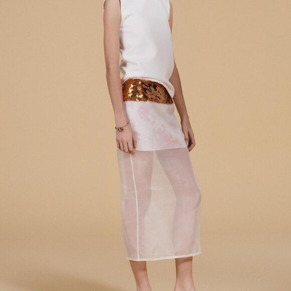 Zara Limited Edition Sequin Organza Midi Skirt